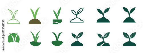 Collection of growing plant icons in various green shades and styles