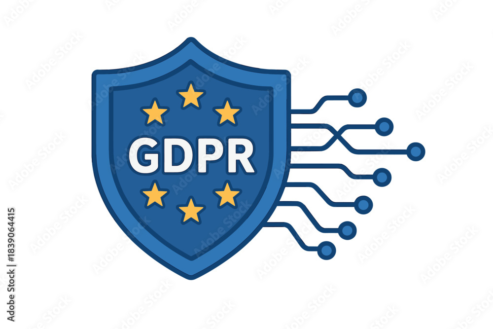 Naklejka premium Digital data flow circuit lines protecting sensitive information with shield
