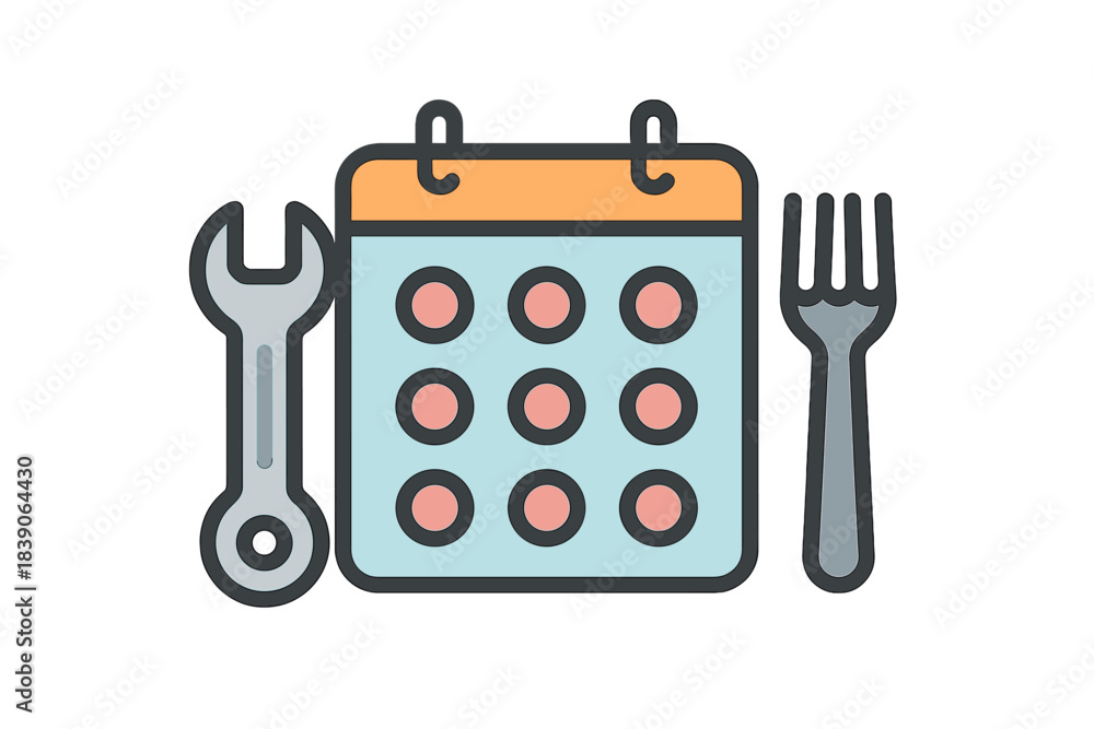 Fototapeta premium Calendar icons featuring wrench and fork for service scheduling