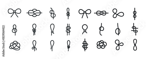 Collection of various knots and bow designs in black and white