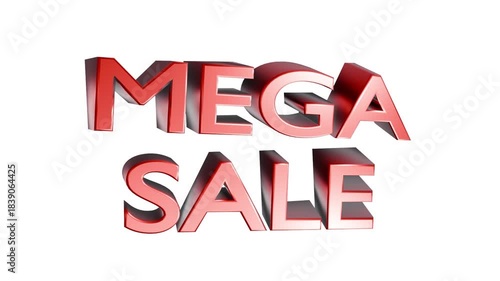3D animated text “MEGA SALE” for large promotions, big discounts, and seasonal campaigns. Suitable for marketing videos, online stores, and social media ads. Bold and dynamic design emphasizes urgency