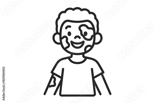 Happy child with skin pigmentation differences simple line art icon