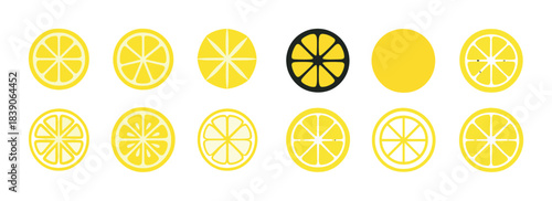 Yellow and black lemon slice patterns in varied artistic styles