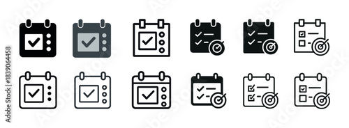 Calendar icons with checkmarks and task lists in various styles