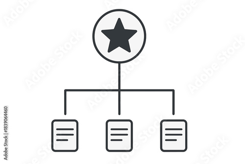 Central star icon branching to three connected document symbols for structure