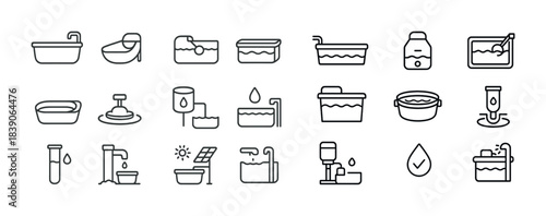 Water treatment and filtration icons collection for industrial and domestic use
