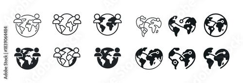 Set of earth and people icons highlighting global connections and networking