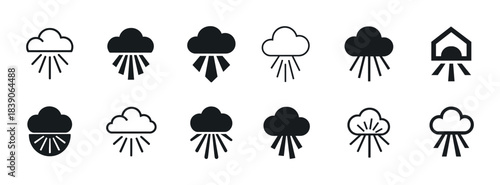 Set of rain cloud icons: weather symbols with various styles and designs