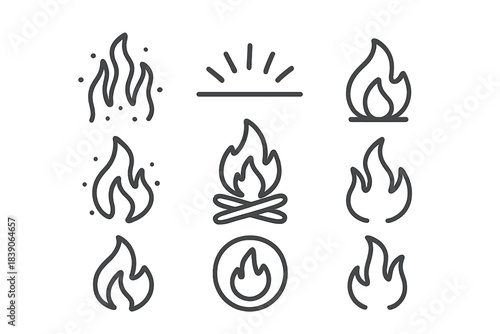 Collection of various outline icons representing fire and flame symbols