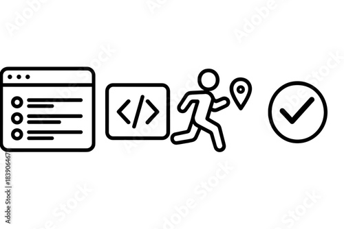 Software development workflow stages checklist coding delivery and project completion icons