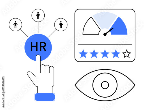 Human Resources concept. Human Resources connected with employee management, performance evaluation, and overseeing analytics. Human Resources for corporate, recruitment, team building, training