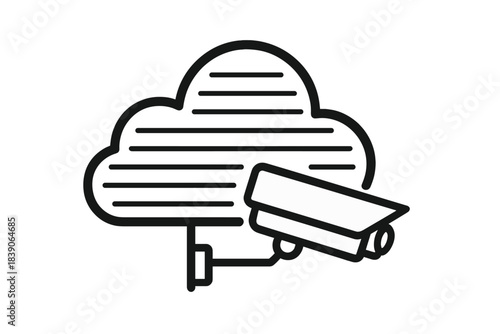Outline icon of security camera connected to cloud storage