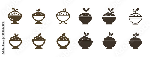 Minimalist plant and bowl icon set with leaves and bubbles design