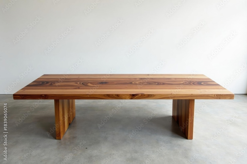 Fototapeta premium Elegant Solid Wood Dining Table with Unique Grain Pattern and Modern Minimalist Design