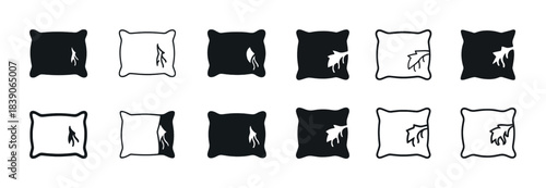 Black and white pillow icons with leaf design in various patterns