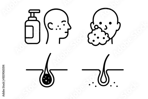 Skincare routine icons for acne treatment and pore cleansing steps