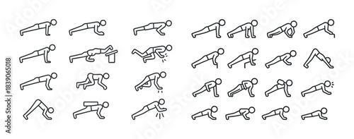 Stick figure workout positions: diverse exercise illustrations for fitness enthusiasts