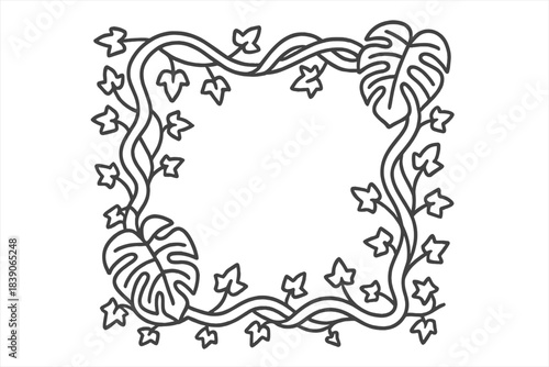 Monstera and ivy vine border frame outline design