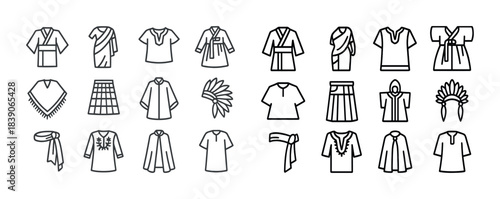 Traditional clothing icons set: diverse global attire collection