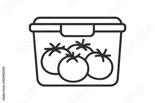 Outline icon of fresh tomatoes stored in clear plastic food preservation container
