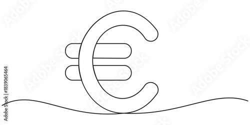 Euro currency symbol drawn with one continuous line art style
