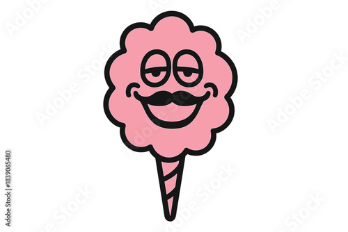 Sleepy pink cotton candy character with large black mustache