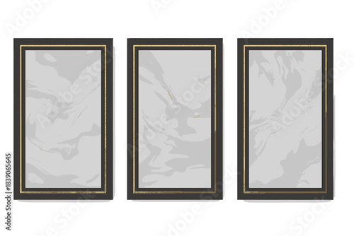 Three vertical abstract marble texture framed wall art panels
