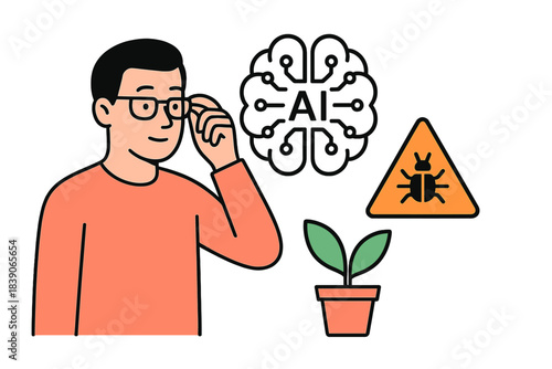 Programmer analyzing software errors and plant development in technology system