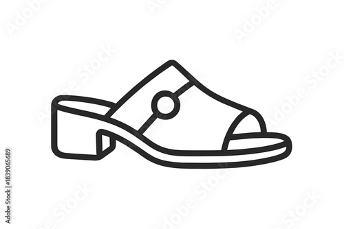 Outline icon of open toe block heel mule sandal with strap accent