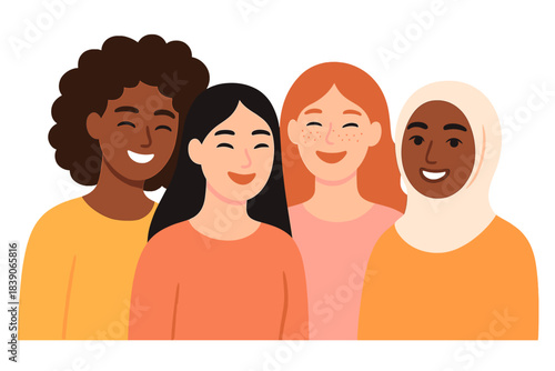 Diverse group of smiling women standing side by side