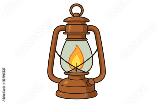 Vintage kerosene lantern with burning wick and clear glass globe