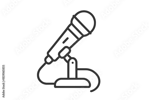 Wired microphone on desktop stand simple outline icon