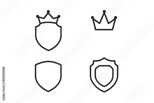 Outline shield and crown icons for heraldry and security concepts