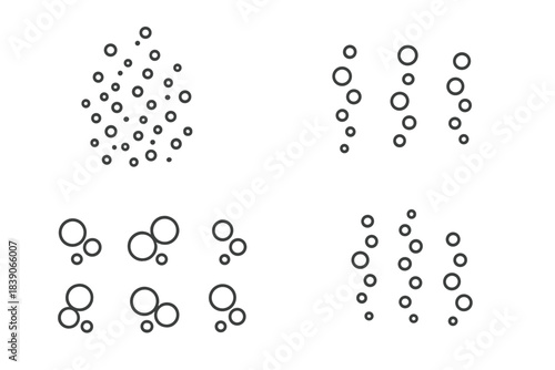 Abstract arrangement of simple circles and rising bubble shapes
