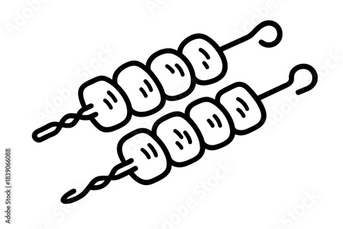 Two marshmallow skewers with simple hand drawn doodle style