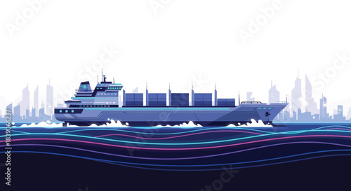 Cargo ship sailing on the ocean transporting goods across the sea maritime transport.