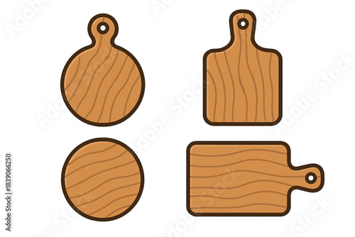 Four wooden cutting boards with various shapes and handles