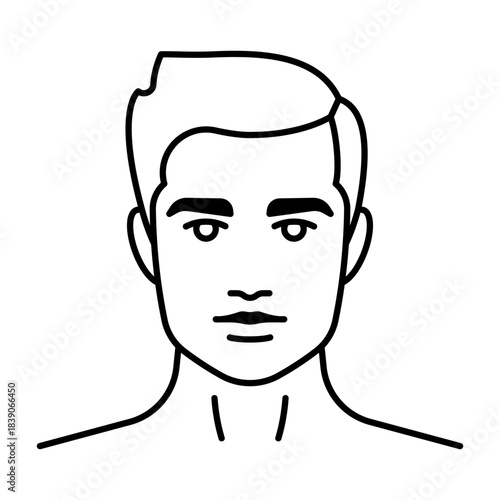 Man face, line icon. Male portrait: head, face, neck, front view. Aesthetic beauty concept - cosmetology, spa, treatment, skin care. Editable strokes, linear illustration.