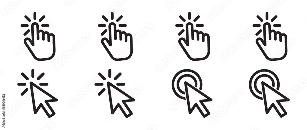 Fotografi Click cursor and pointer line icons