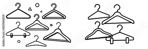 Creative vector illustration of clothing hangers in various styles