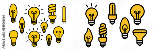 Diverse collection of light bulbs in vector illustration format