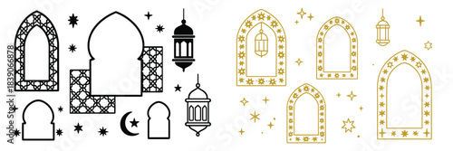 Vector illustration of decorative Islamic architecture elements