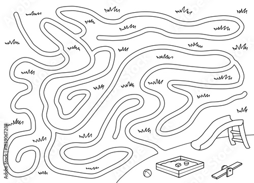 Playground maze graphic black white sketch illustration vector