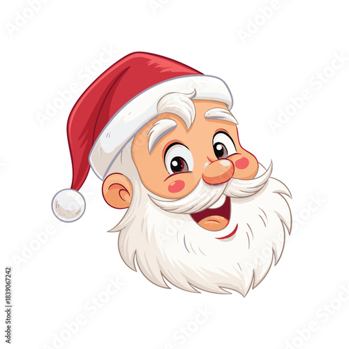 Image of a smiling Santa Claus head wearing a red Christmas hat