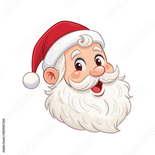 Image of a smiling Santa Claus head wearing a red Christmas hat