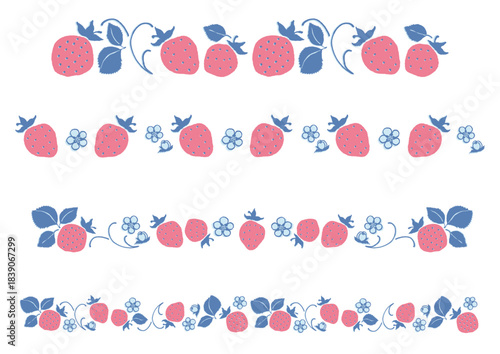 レトロ風のポップなイチゴのライン素材