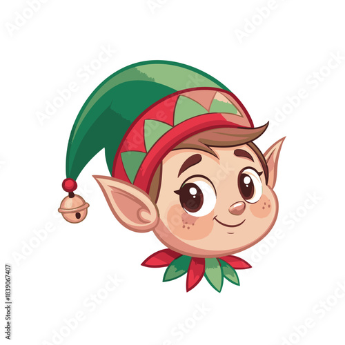 A cute Santa Claus's helper wearing a hat and smiling.