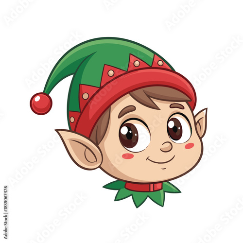 A cute Santa Claus's helper wearing a hat and smiling.