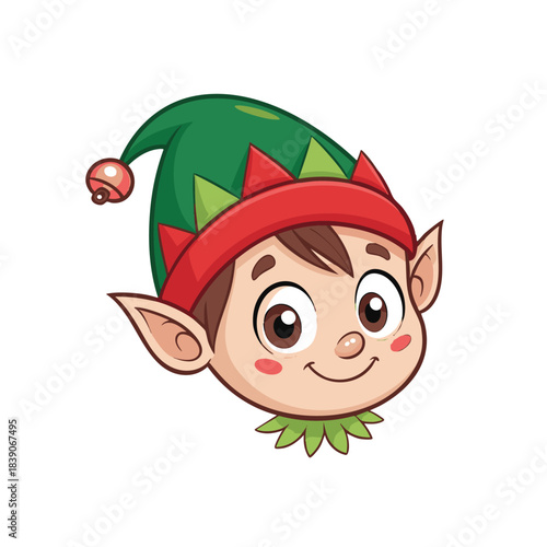 A cute Santa Claus's helper wearing a hat and smiling.