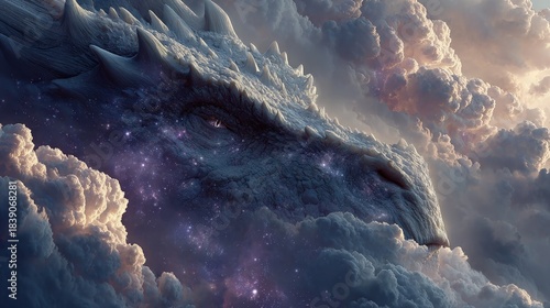 Celestial dragon made of stars and nebulas floating in space cosmic and dreamlike fantasy art